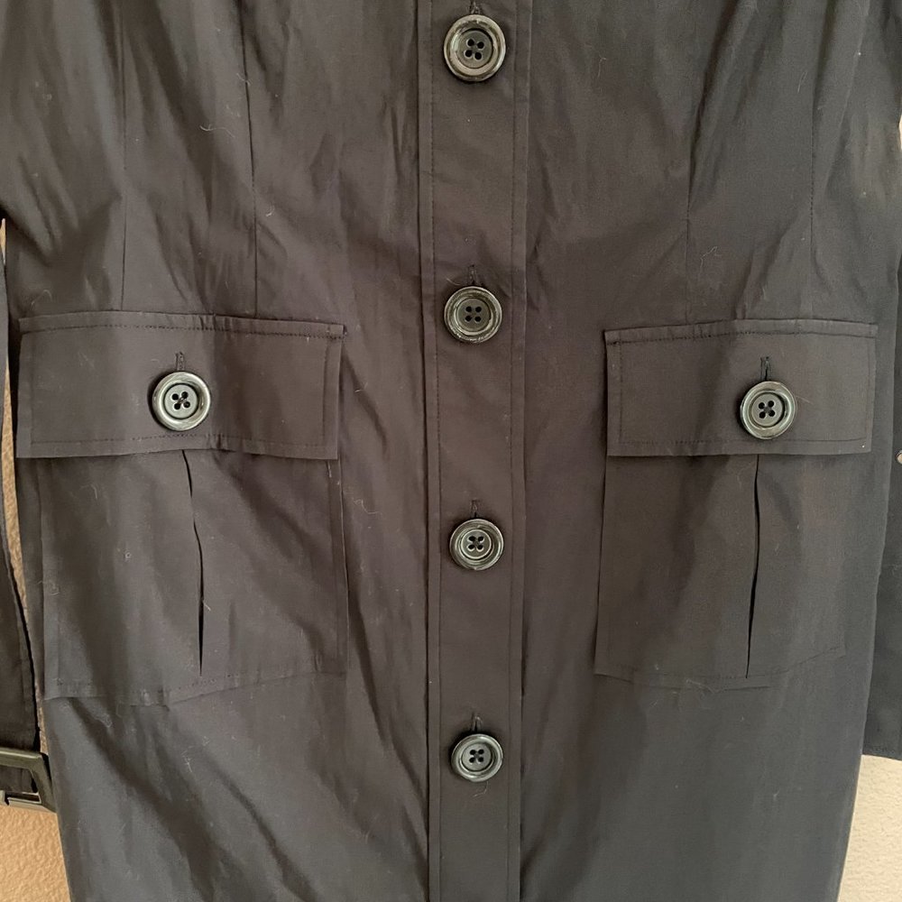 PENDLETON BLACK COTTON BLEND BELTED, COLLARED, V-NECK BUTTON-DOWN S/S SHIRTDRESS - Picture 6 of 8
